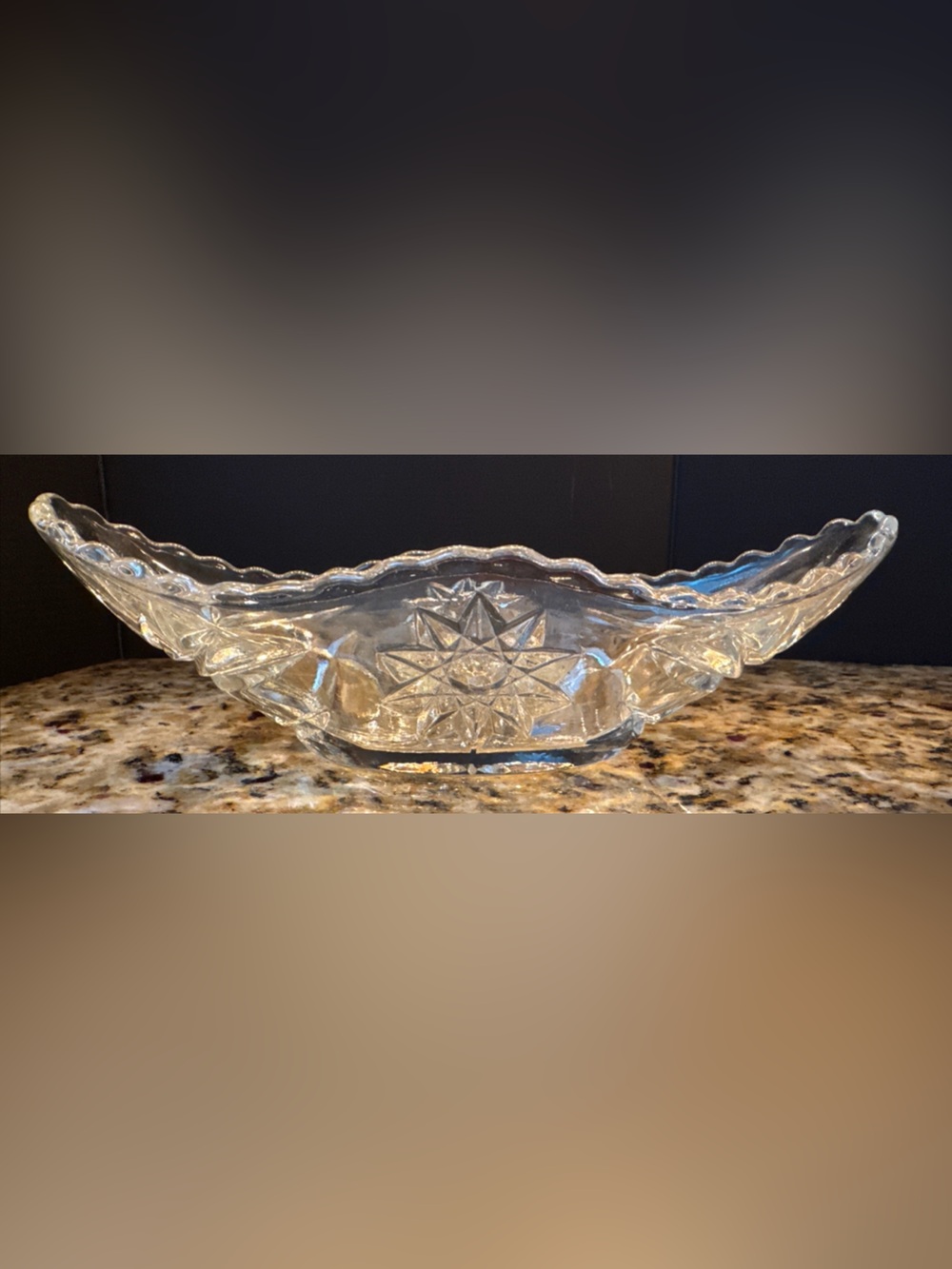 Anchor Hocking Star of David Clear Glass Crystal Banana Split Boat Bowl